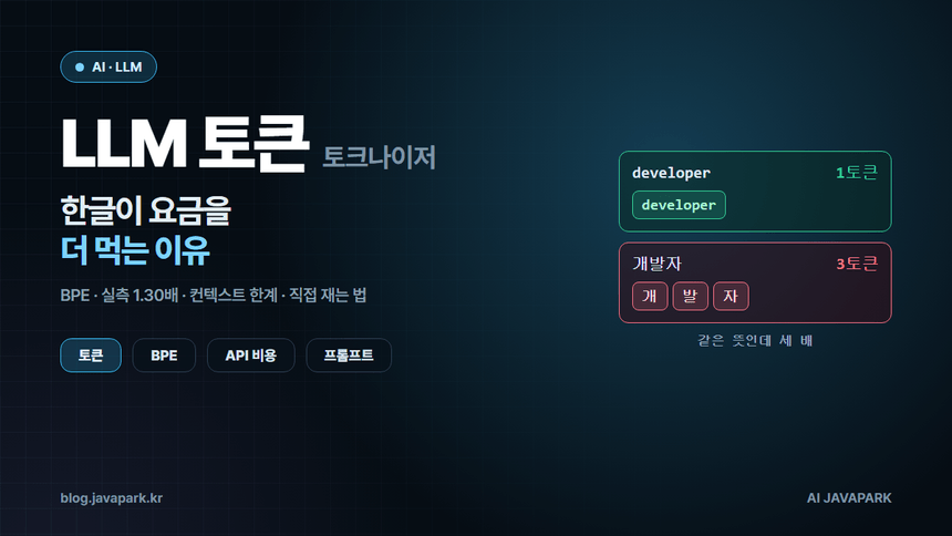 LLM 토큰 커버 — developer는 1토큰, 개발자는 3토큰