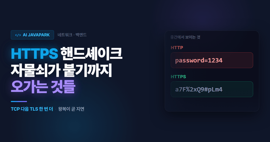 HTTPS 핸드셰이크 커버 — 평문 password=1234 가 암호문으로 바뀌는 대비
